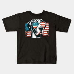 Great Dane Patriotic Sunglasses American Flag 4th of July Kids T-Shirt